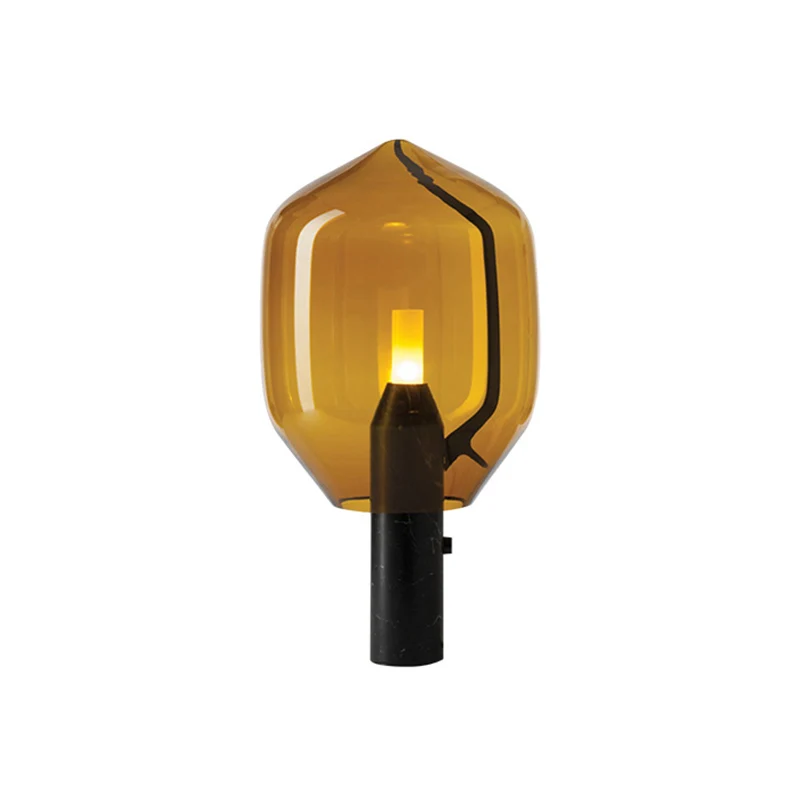Waterflestafelverlichting Postmoderne metalen LED-nachtkastjelamp met geblazen glazen kap Clearhalo