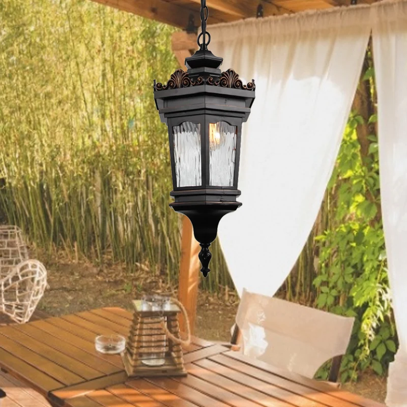 Waterglas lantaarn hangende plafondlamp Klassiek 1-kops gang naar beneden verlichting zwart Clearhalo