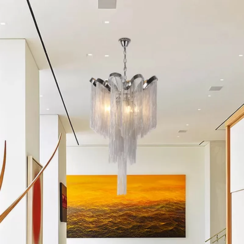 Waterval Gang Hangende Kroonluchter Aluminium LED Modern Pendellicht Zilver Clearhalo