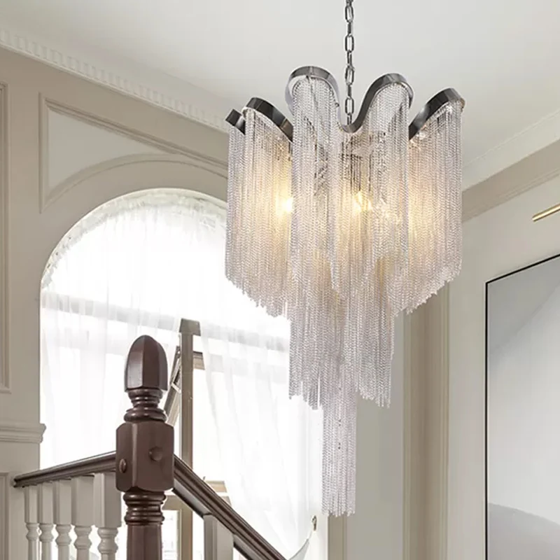 Waterval Gang Hangende Kroonluchter Aluminium LED Modern Pendellicht Zilver Clearhalo
