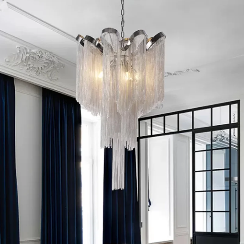 Waterval Gang Hangende Kroonluchter Aluminium LED Modern Pendellicht Zilver Clearhalo