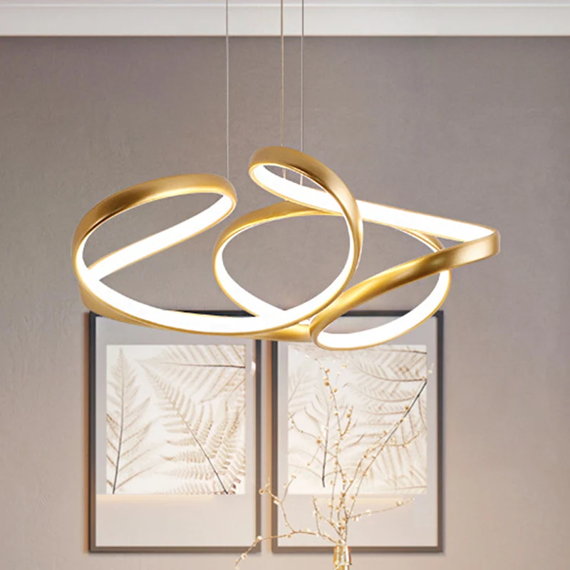 Wave acryl kroonluchter eenvoudig goud/koffie LED hanglamp voor eetkamer, 14"/19,5" breed Clearhalo