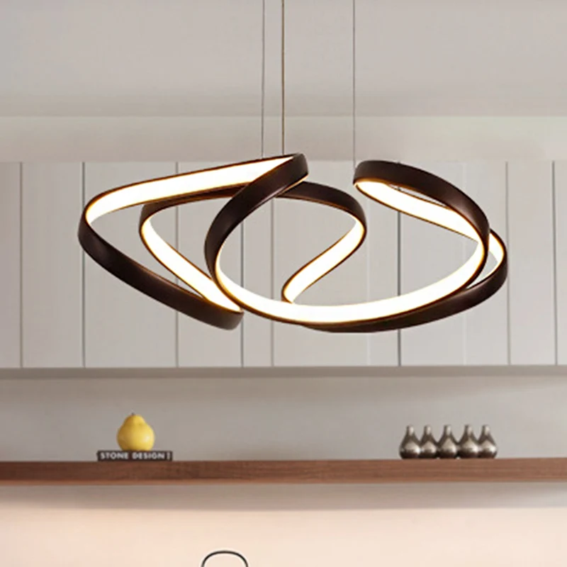 Wave acryl kroonluchter eenvoudig goud/koffie LED hanglamp voor eetkamer, 14"/19,5" breed Clearhalo