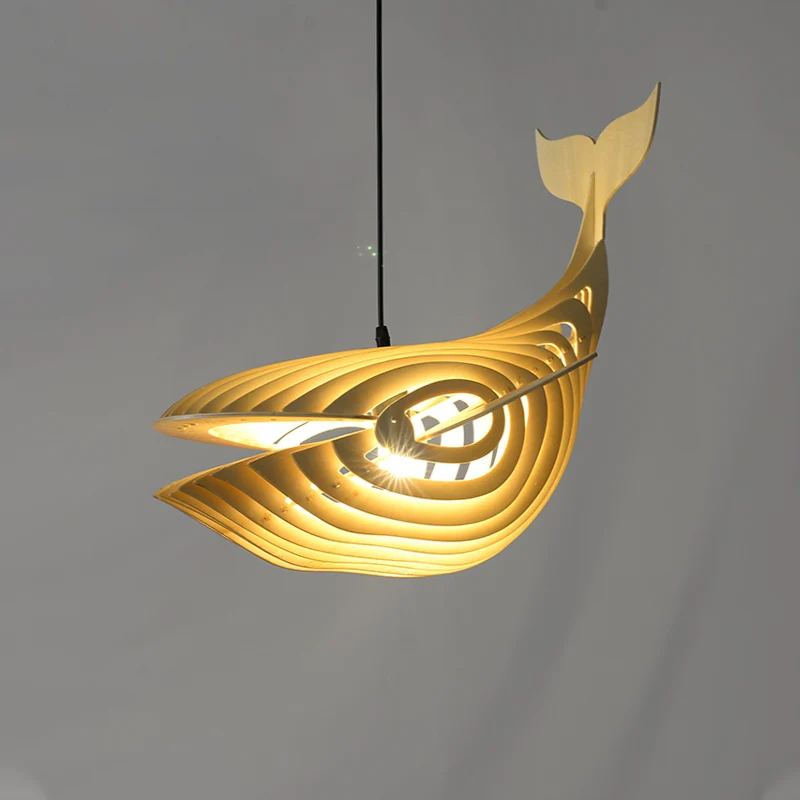 Whale Suspension Pendel Hedendaags Hout 1 Lamp Beige Hanglampenset voor Trap Clearhalo