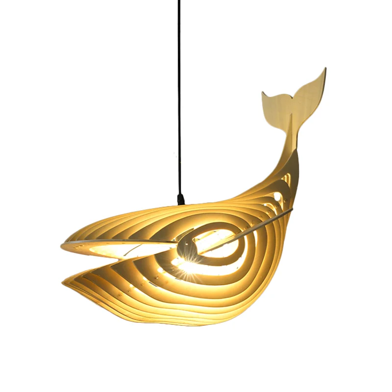 Whale Suspension Pendel Hedendaags Hout 1 Lamp Beige Hanglampenset voor Trap Clearhalo