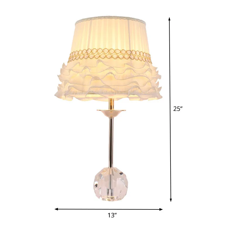 White Flare Task Light Modern 1-lamps stoffen leeslamp met bolvormige heldere kristallen voet Clearhalo