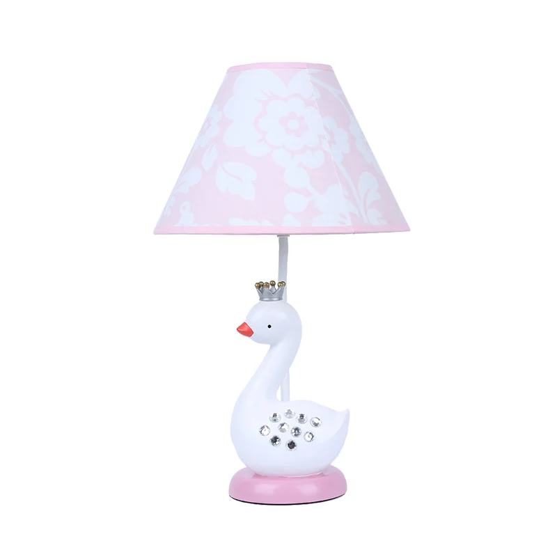 White Goose Nachtlampje Cartoon 1 Lamp Hars Leeslamp met Ton Stoffen Schaduw voor Slaapkamer Clearhalo