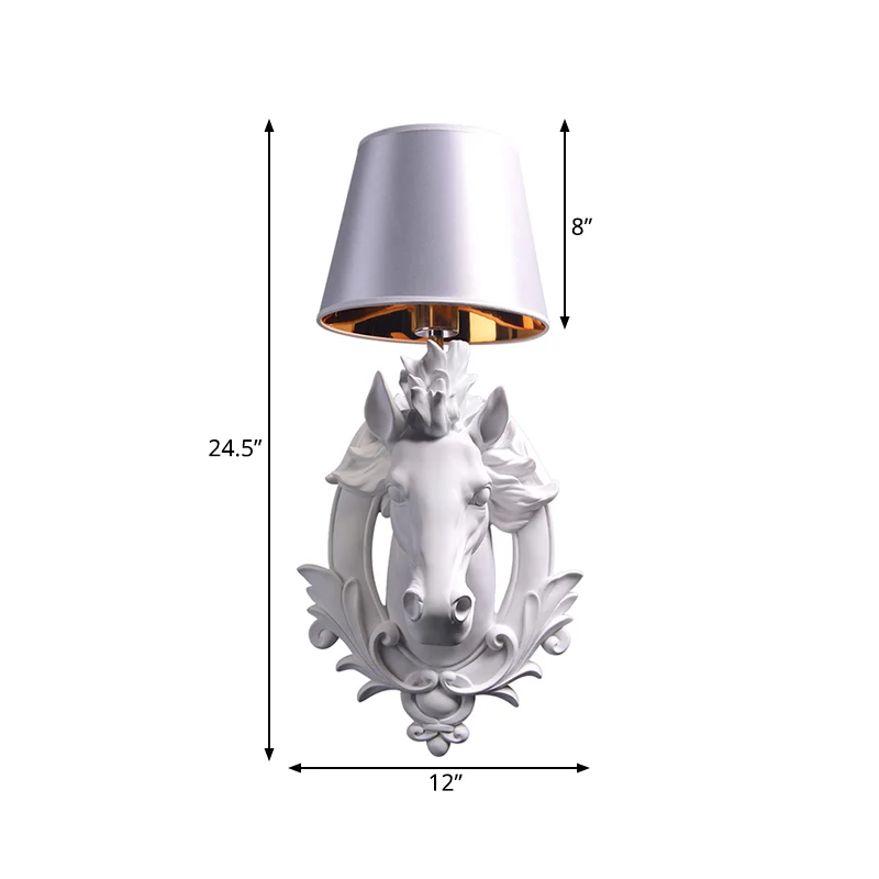 White Horse Wandlamp Platteland 1 Lamp Hars Wandkandelaar met Kegelkap voor Woonkamer, 9,5"/12" W Clearhalo