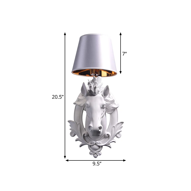White Horse Wandlamp Platteland 1 Lamp Hars Wandkandelaar met Kegelkap voor Woonkamer, 9,5"/12" W Clearhalo