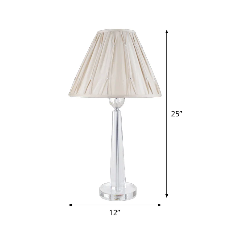 Wide Flare Crystal Task Light Eenvoud Stof 1 Lamp Beige Nachtkastje Lamp voor Nachtkastje Clearhalo