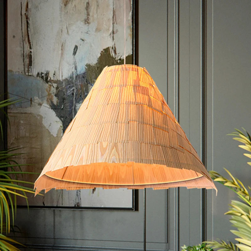 Wide Flare hanglamp van Japans hout met 1 kop plafondophanglamp beige Clearhalo