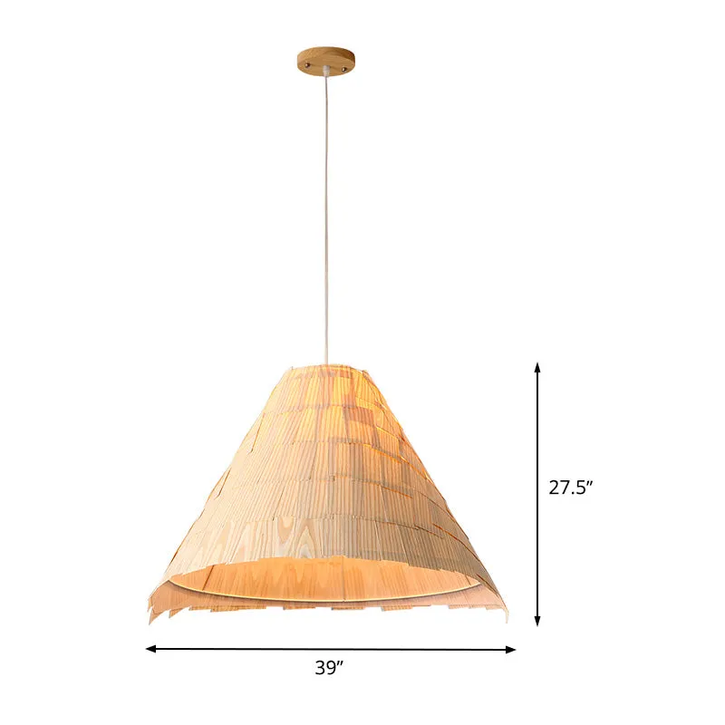 Wide Flare hanglamp van Japans hout met 1 kop plafondophanglamp beige Clearhalo