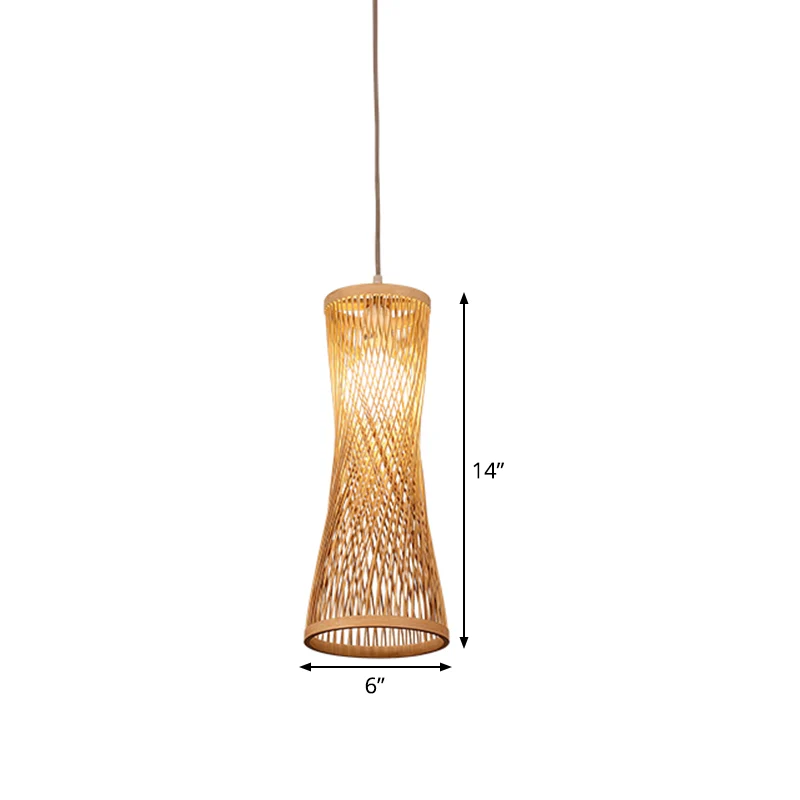 Wide Flare Plafondlamp Aziatisch Bamboe 1 Lamp Beige Hangende Verlichtingsarmatuur, 6"/6.5" Breed Clearhalo