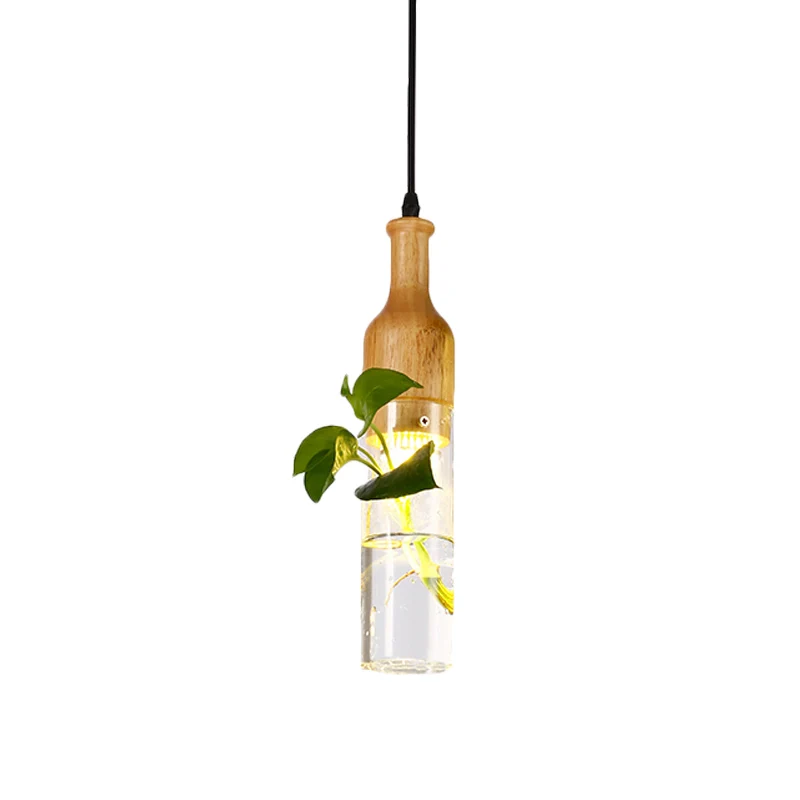 Wijnfles Helder Glazen Hanger Art Deco 1 Lamp Slaapkamer Plant Plafond Hangarmatuur Hout Clearhalo