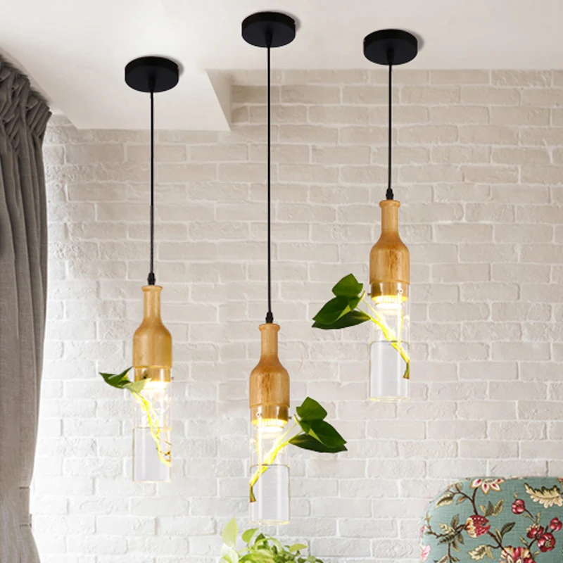 Wijnfles Helder Glazen Hanger Art Deco 1 Lamp Slaapkamer Plant Plafond Hangarmatuur Hout Clearhalo