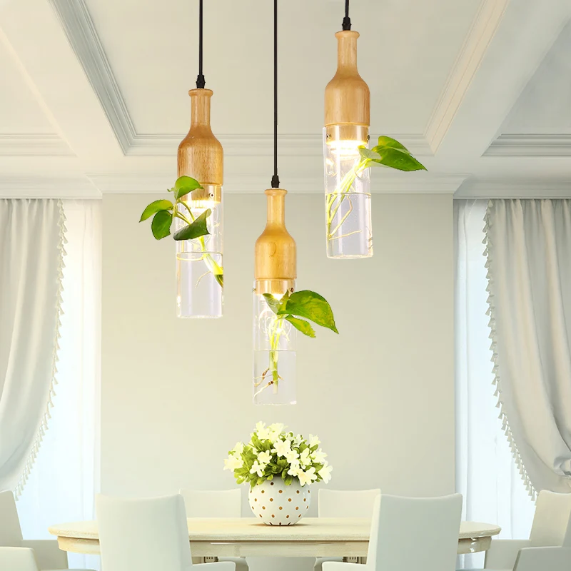 Wijnfles Helder Glazen Hanger Art Deco 1 Lamp Slaapkamer Plant Plafond Hangarmatuur Hout Clearhalo