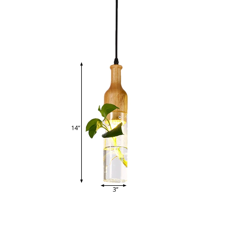Wijnfles Helder Glazen Hanger Art Deco 1 Lamp Slaapkamer Plant Plafond Hangarmatuur Hout Clearhalo