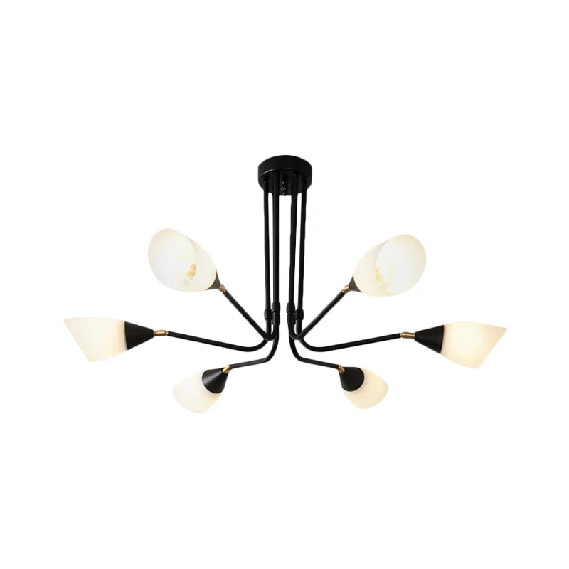 Wit 4/6/8 lampen plafondmontage traditioneel matglas Sputnik semi-inbouwlamp voor slaapkamer Clearhalo