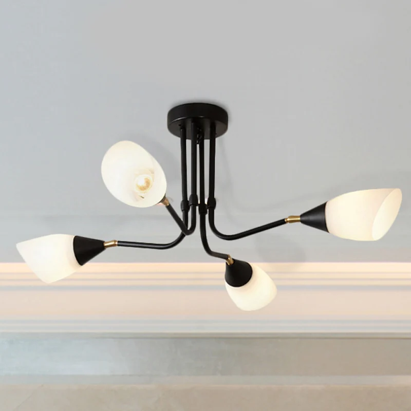 Wit 4/6/8 lampen plafondmontage traditioneel matglas Sputnik semi-inbouwlamp voor slaapkamer Clearhalo