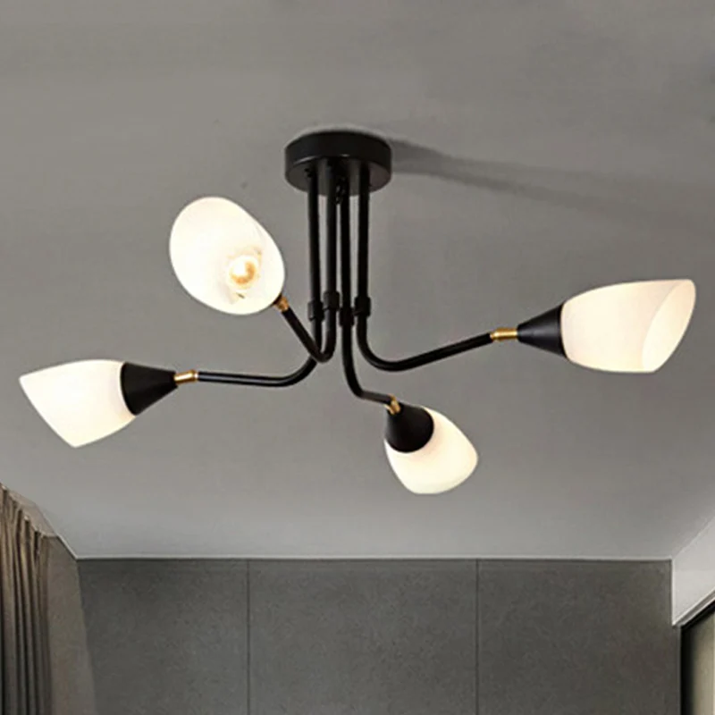 Wit 4/6/8 lampen plafondmontage traditioneel matglas Sputnik semi-inbouwlamp voor slaapkamer Clearhalo