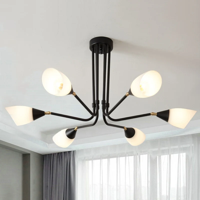 Wit 4/6/8 lampen plafondmontage traditioneel matglas Sputnik semi-inbouwlamp voor slaapkamer Clearhalo