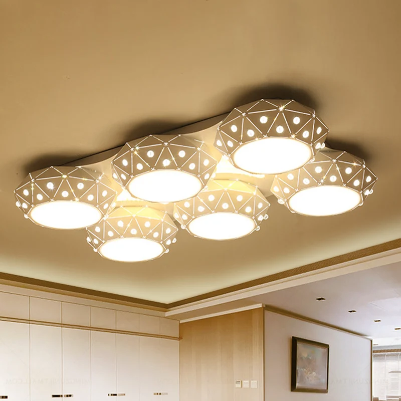 Wit gefacetteerde ronde inbouwlamp moderne stijl 6 lichtmetalen plafondlamp voor woonkamer Clearhalo