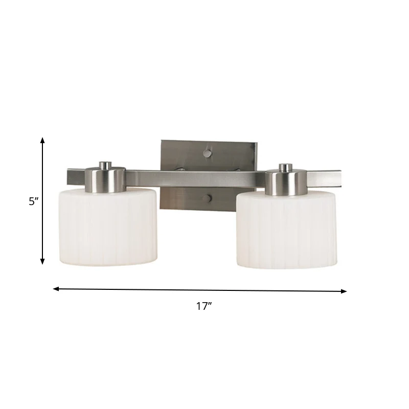 Wit geribbeld glas nikkel blaker lichtarmatuur Drum 2-koppige moderne wandgemonteerde lamp Clearhalo