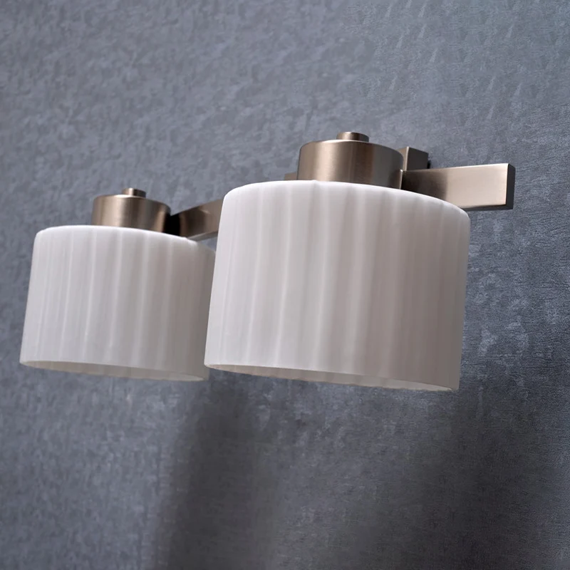 Wit geribbeld glas nikkel blaker lichtarmatuur Drum 2-koppige moderne wandgemonteerde lamp Clearhalo