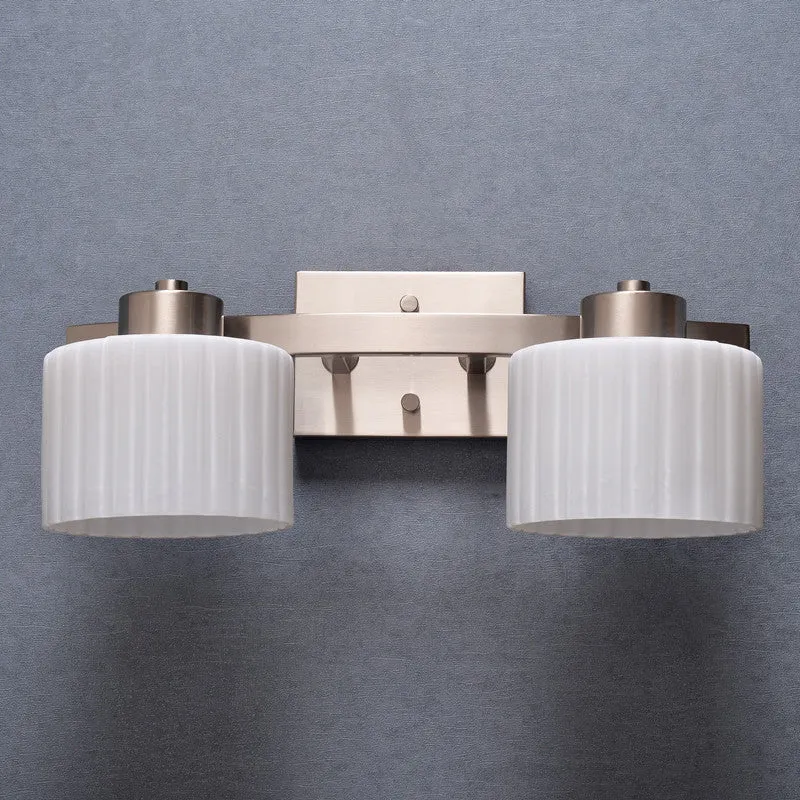 Wit geribbeld glas nikkel blaker lichtarmatuur Drum 2-koppige moderne wandgemonteerde lamp Clearhalo