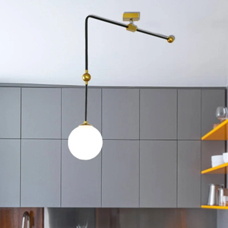 Wit glas Global hanglamp modernisme stijl 1 kop zwarte hanglamp met verstelbare metalen staaf Clearhalo