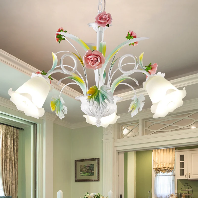 Wit glas Rose kroonluchter licht platteland 3 lampen woonkamer hangende verlichtingsarmatuur Clearhalo