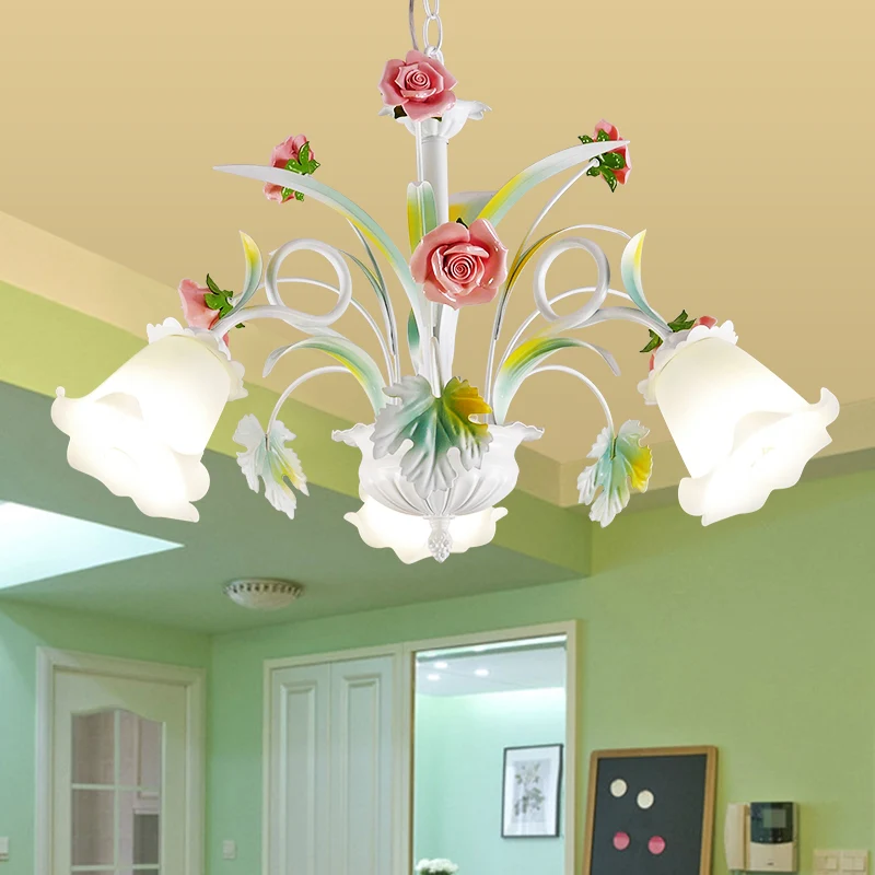 Wit glas Rose kroonluchter licht platteland 3 lampen woonkamer hangende verlichtingsarmatuur Clearhalo