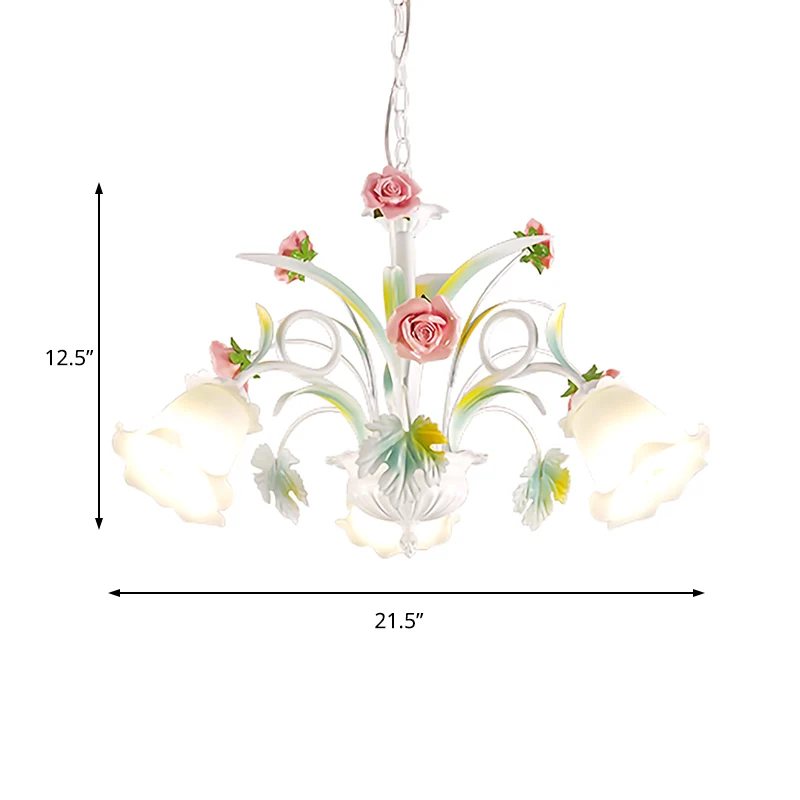 Wit glas Rose kroonluchter licht platteland 3 lampen woonkamer hangende verlichtingsarmatuur Clearhalo
