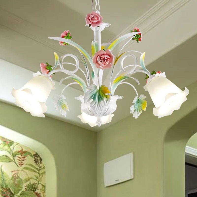 Wit glas Rose kroonluchter licht platteland 3 lampen woonkamer hangende verlichtingsarmatuur Clearhalo