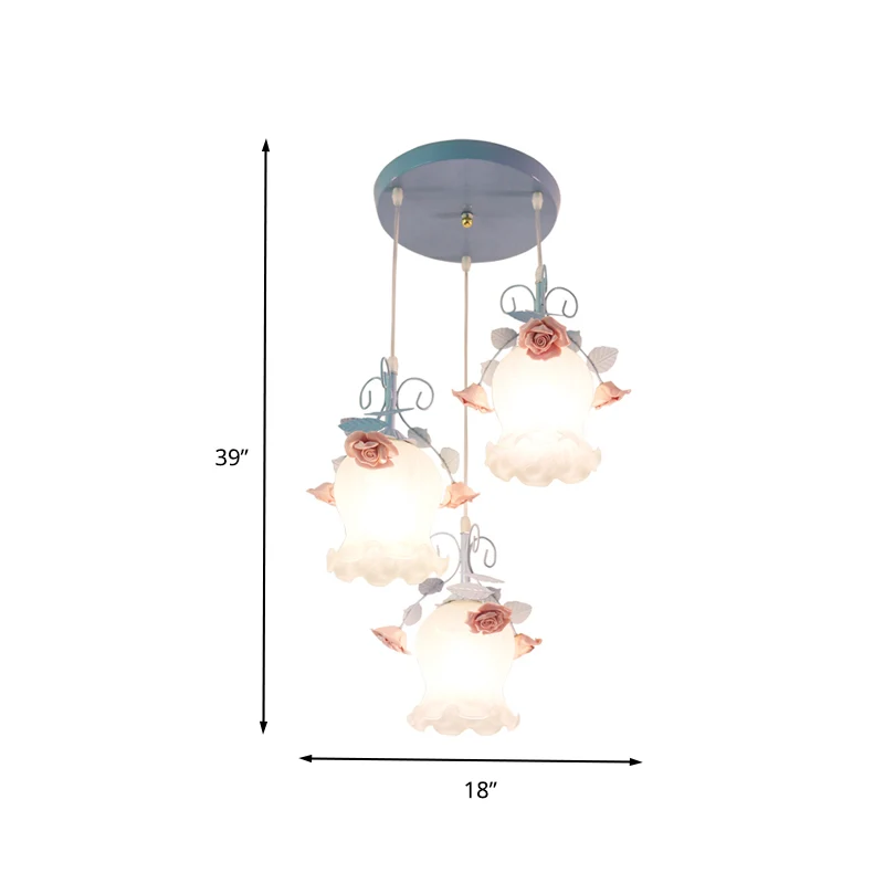 Wit glas Rose Multi Light hanglamp Pastoraal 3 lampen Eetkamer ophangverlichtingsarmatuur blauw Clearhalo
