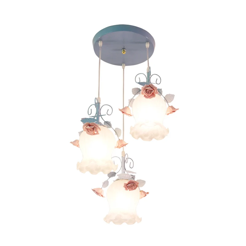 Wit glas Rose Multi Light hanglamp Pastoraal 3 lampen Eetkamer ophangverlichtingsarmatuur blauw Clearhalo