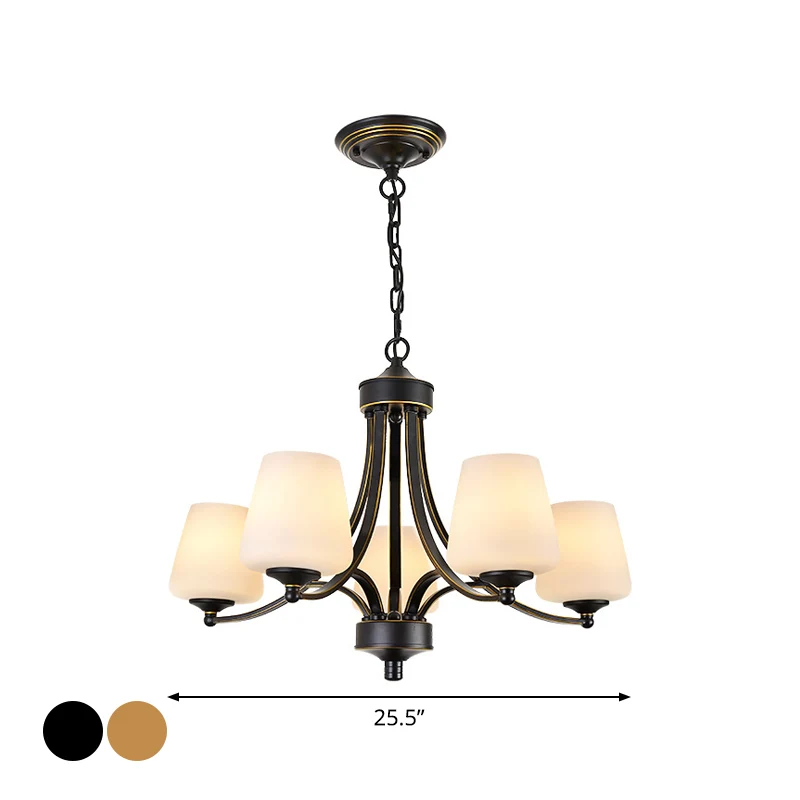 Wit glas/helder kristal taps toelopende hanger Vintage 5/6-licht eetkamer plafondkroonluchter zwart/goud Clearhalo