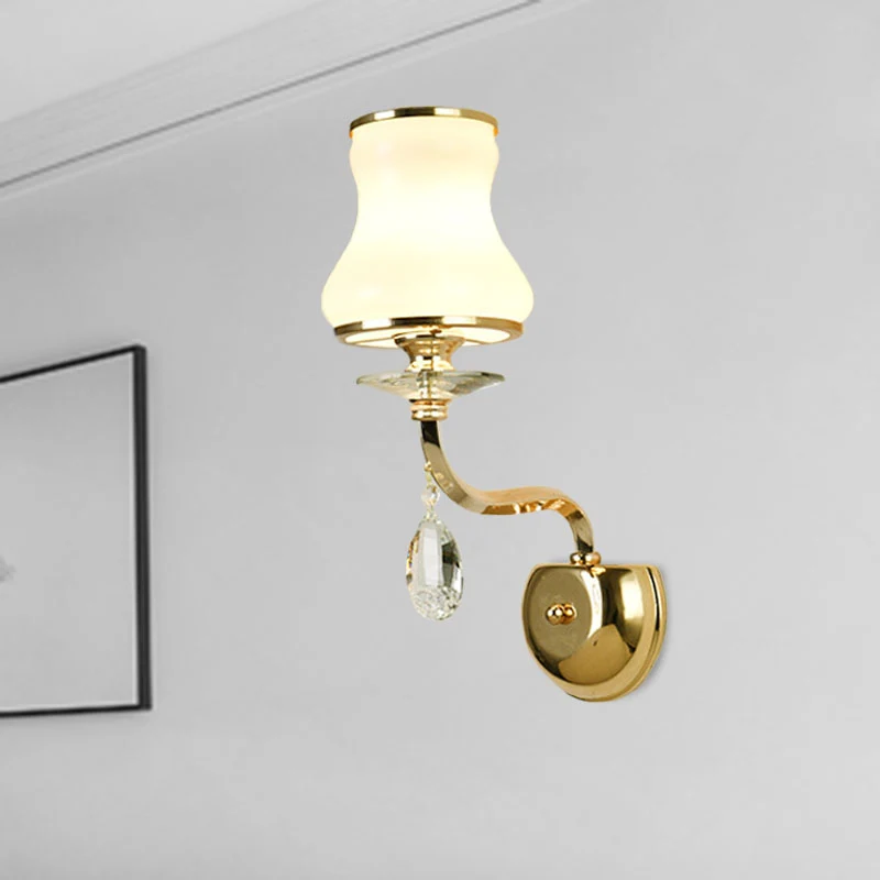Wit glazen bel wandgemonteerde lamp Vintage 1/2 hoofden woonkamer LED schanslamp met kristallen accent Clearhalo