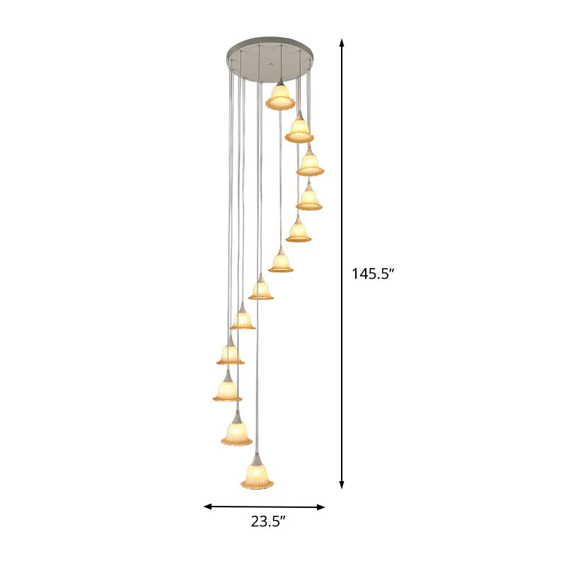 Wit glazen bloem multi hanglamp moderne 12-lichts traphangende plafondlamp met spiraalvormig ontwerp Clearhalo