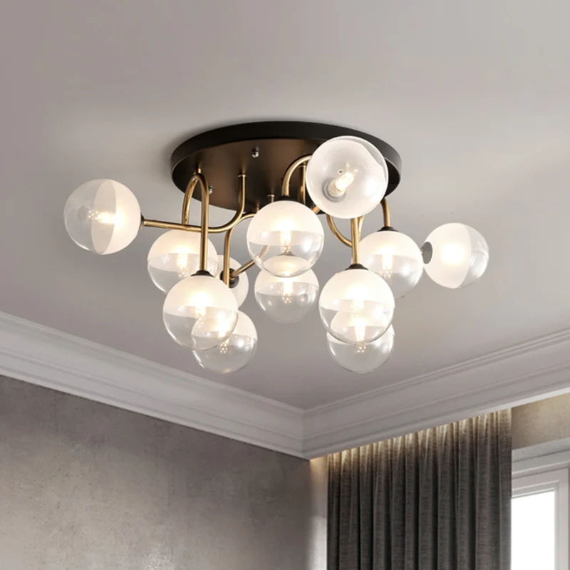 Wit glazen bol inbouwverlichting modernistische 12-koppige plafondinbouw messing voor woonkamer Clearhalo