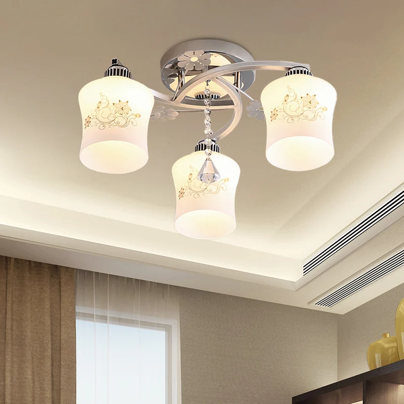 Wit glazen cilinder met patroon, semi-inbouwlicht modernisme, 3-koppige spiraal dicht bij plafondlamp chroom Clearhalo