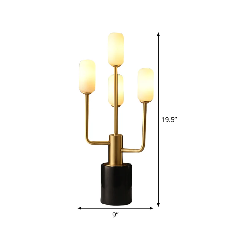Wit glazen cilinder tafellamp modernistische 4-kops messing taaklamp met marmeren voet Clearhalo