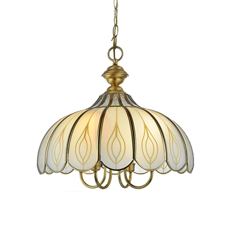 Wit glazen geschulpte kroonluchter lichtarmatuur kolonialistische 3/4/5 lampen eetkamer plafond hanger Clearhalo