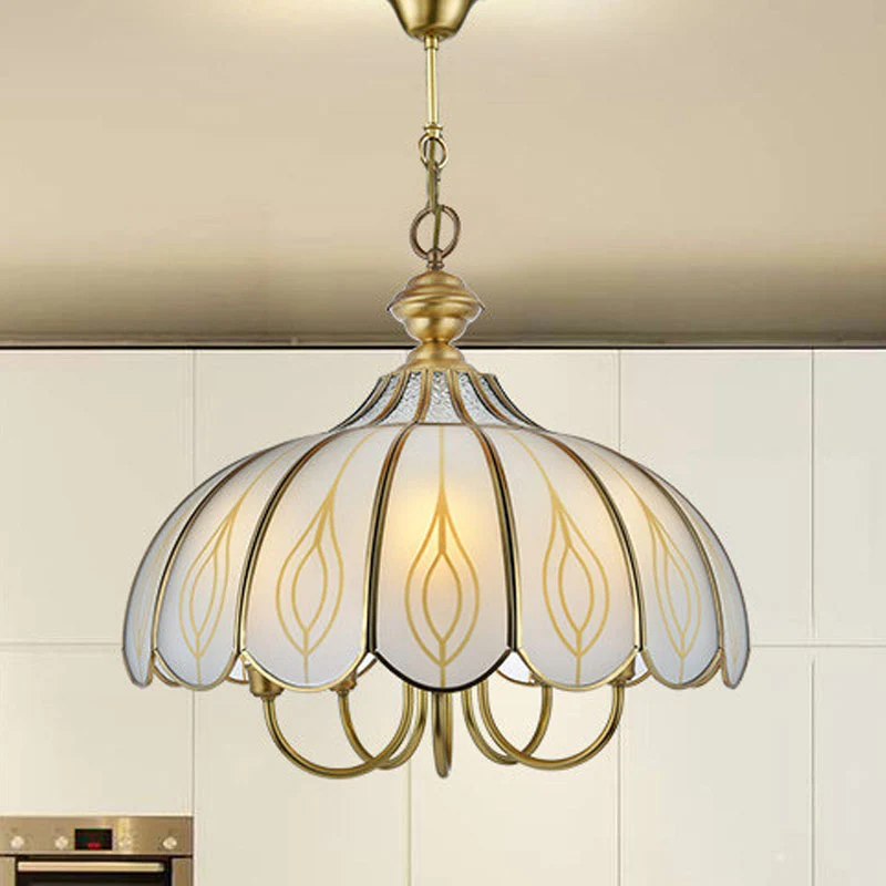 Wit glazen geschulpte kroonluchter lichtarmatuur kolonialistische 3/4/5 lampen eetkamer plafond hanger Clearhalo