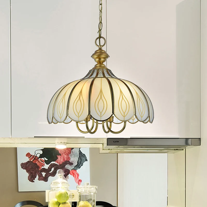 Wit glazen geschulpte kroonluchter lichtarmatuur kolonialistische 3/4/5 lampen eetkamer plafond hanger Clearhalo