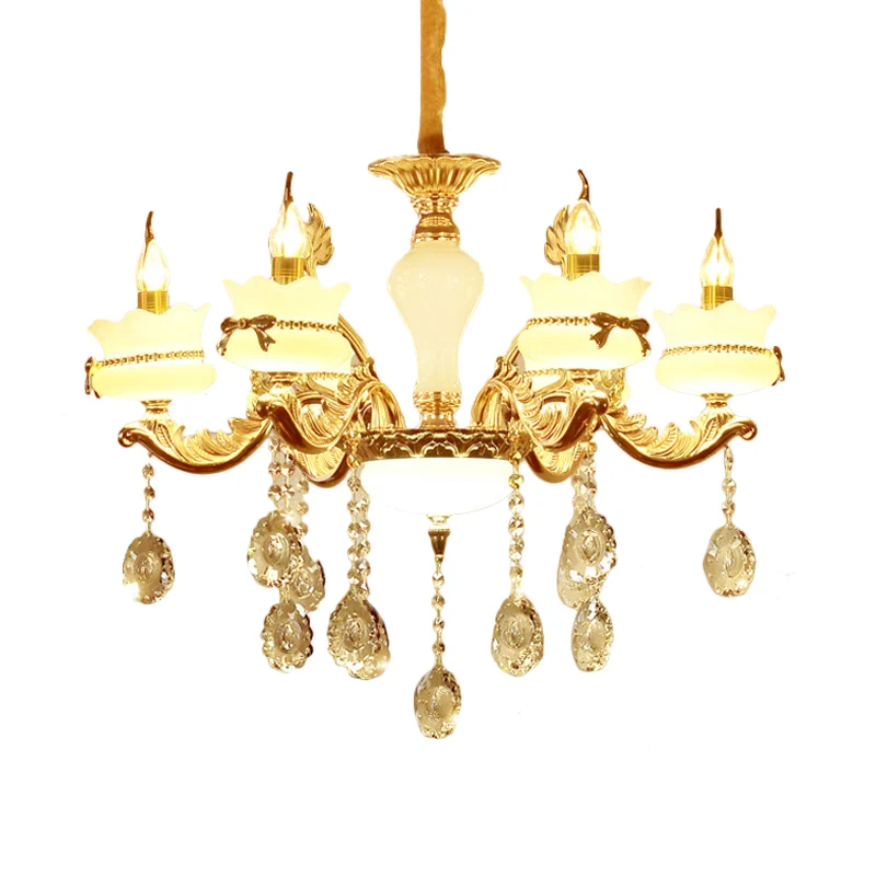 Wit glazen geschulpte kroonluchter modernistische 6/8-koppige restaurant hangende hanger met bloemkristaldruppel goud Clea...