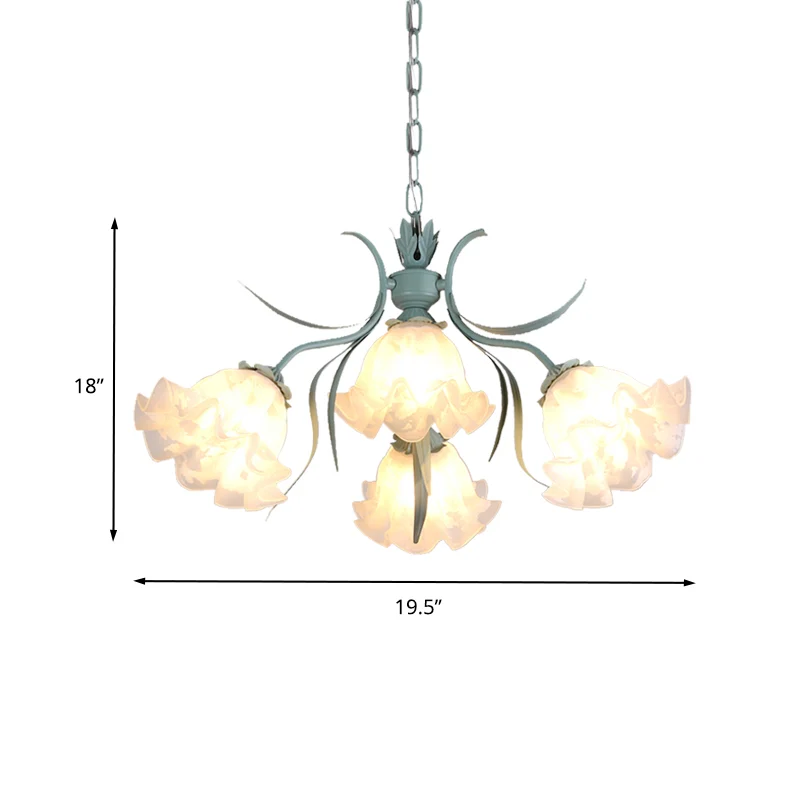Wit glazen groene hangende kroonluchter Bloom 4/6/9 lampen platteland naar beneden verlichting hanger voor woonkamer Clear...