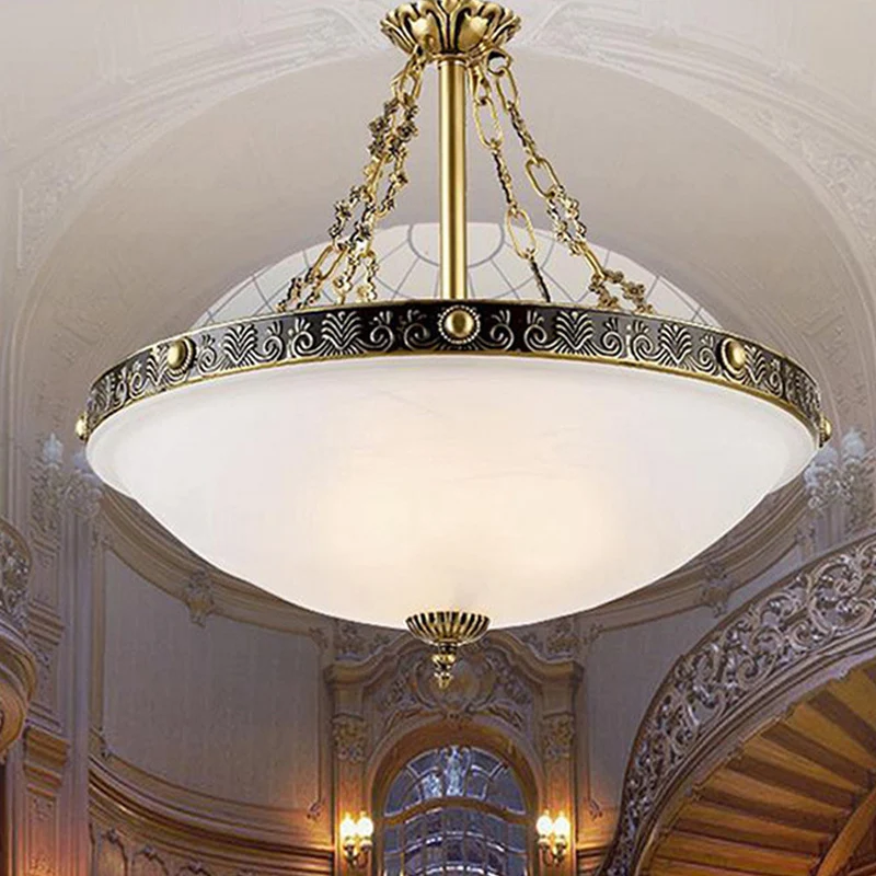 Wit glazen kom kroonluchter hanger antieke 3 lampen 12 "/16"/19,5 "brede woonkamer plafond hanglamp messing Clearhalo
