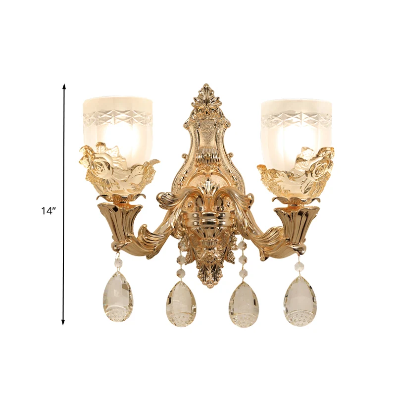 Wit glazen kom wandgemonteerde lamp Vintage 1/2 hoofden woonkamer LED blaker lichtarmatuur goud met kristallen drapering C...