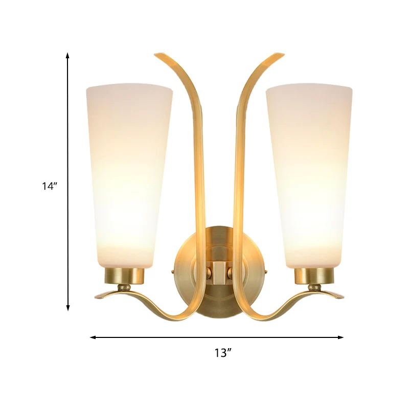 Wit glazen messing wandlamp kegel 2-lichts vintage wandlamp met metalen zwenkarm voor veranda Clearhalo